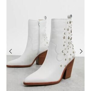 ALDO sophie rose leather studded western boots in white